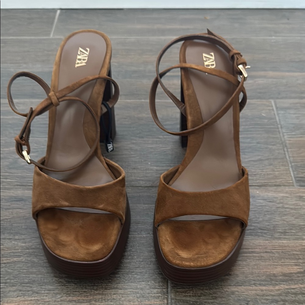Zara Brown Platform Sandals with Ankle Straps